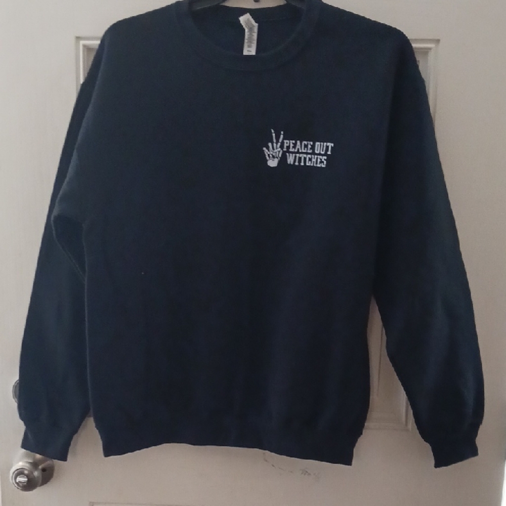 **Size Large "Peace Out Witches" Whimsical Spooky Black Sweatshirt Large